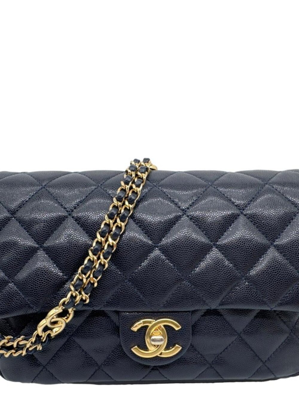 Chanel CC You Flap Small Quilted Caviar Leather Crossbody Bag Navy Blue